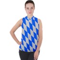 Pattern Geometric Wallpaper White Blue Mock Neck Chiffon Sleeveless Top View1