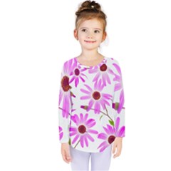 Pink Purple Daisies Design Flowers Kids  Long Sleeve Tee