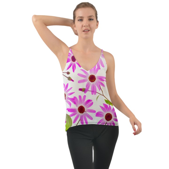 Pink Purple Daisies Design Flowers Chiffon Cami