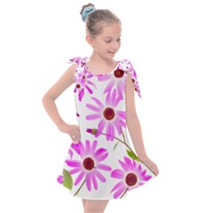 Pink Purple Daisies Design Flowers Kids  Tie Up Tunic Dress