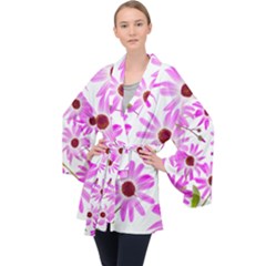 Pink Purple Daisies Design Flowers Velvet Kimono Robe by Pakrebo