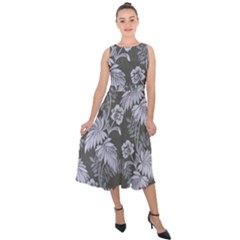 Ornament Flowers Leaf Midi Tie-back Chiffon Dress by Pakrebo