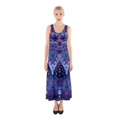 Blue Elegance Elaborate Fractal Fashion Sleeveless Maxi Dress