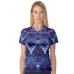 Blue Elegance Elaborate Fractal Fashion V-neck Sport Mesh Tee