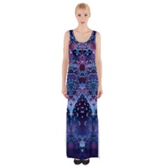 Blue Elegance Elaborate Fractal Fashion Maxi Thigh Split Dress