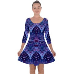 Blue Elegance Elaborate Fractal Fashion Quarter Sleeve Skater Dress