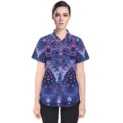 Blue Elegance Elaborate Fractal Fashion Women s Short Sleeve Shirt by KirstenStar