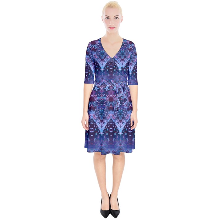 Blue Elegance Elaborate Fractal Fashion Wrap Up Cocktail Dress