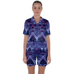Blue Elegance Elaborate Fractal Fashion Satin Short Sleeve Pyjamas Set