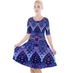 Blue Elegance Elaborate Fractal Fashion Quarter Sleeve A-line Dress