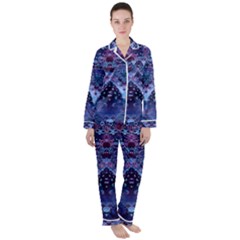 Blue Elegance Elaborate Fractal Fashion Satin Long Sleeve Pyjamas Set