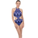 Blue Elegance Elaborate Fractal Fashion Halter Side Cut Swimsuit View1
