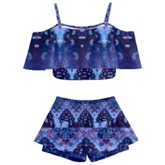 Blue Elegance Elaborate Fractal Fashion Kids  Off Shoulder Skirt Bikini by KirstenStar