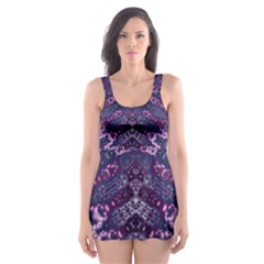 Purple Fractal Lace V Shape Skater Dress Swimsuit by KirstenStar