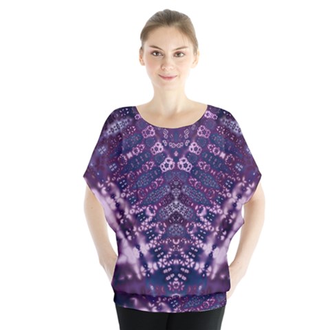 Purple Fractal Lace V Shape Batwing Chiffon Blouse by KirstenStar