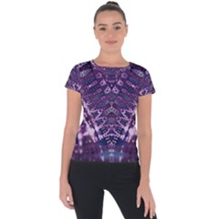 Purple Fractal Lace V Shape Short Sleeve Sports Top  by KirstenStar