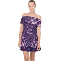 Purple Fractal Lace V Shape Off Shoulder Chiffon Dress by KirstenStar