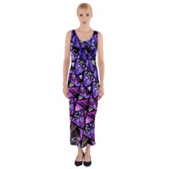  Blue Purple Shattered Glass Fitted Maxi Dress