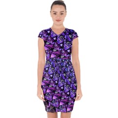  Blue Purple Shattered Glass Capsleeve Drawstring Dress 