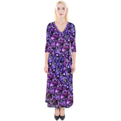  Blue Purple Shattered Glass Quarter Sleeve Wrap Maxi Dress