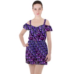  Blue Purple Shattered Glass Ruffle Cut Out Chiffon Playsuit by KirstenStar