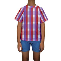 Gingham Pattern Line Kids  Short Sleeve Swimwear by HermanTelo