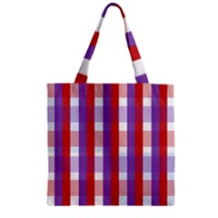 Gingham Pattern Line Zipper Grocery Tote Bag