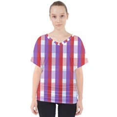 Gingham Pattern Line V-neck Dolman Drape Top