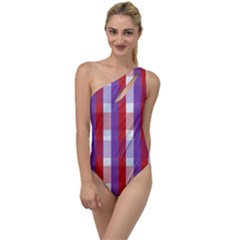 Gingham Pattern Line To One Side Swimsuit