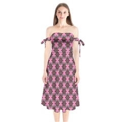 Purple Pattern Texture Shoulder Tie Bardot Midi Dress by HermanTelo