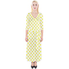 Yellow White Quarter Sleeve Wrap Maxi Dress