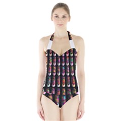 Texture Abstract Halter Swimsuit