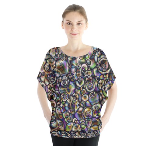 Circle Plasma Artistically Abstract Batwing Chiffon Blouse by Bajindul