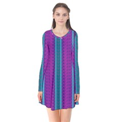 Fabric Pattern Color Structure Long Sleeve V-neck Flare Dress by Bajindul