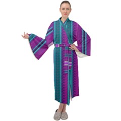 Fabric Pattern Color Structure Maxi Tie Front Velour Kimono