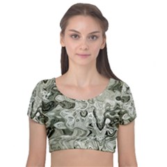 Abstract Stone Texture Velvet Short Sleeve Crop Top 