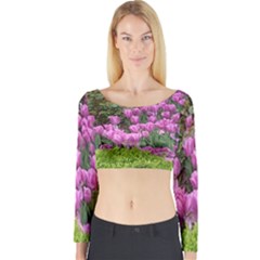 Late April Purple Tulip Long Sleeve Crop Top by Riverwoman