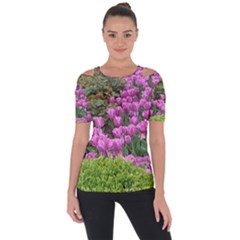 Late April Purple Tulip Shoulder Cut Out Short Sleeve Top by Riverwoman