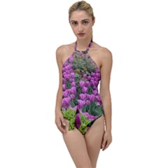 Late April Purple Tulip Go With The Flow One Piece Swimsuit by Riverwoman