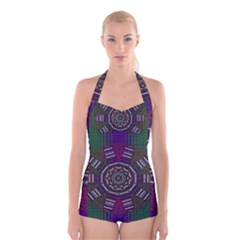 Orchid Landscape With A Star Boyleg Halter Swimsuit 