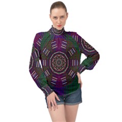 Orchid Landscape With A Star High Neck Long Sleeve Chiffon Top