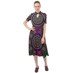 Orchid Landscape With A Star Keyhole Neckline Chiffon Dress