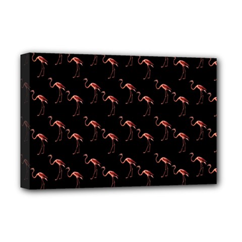 Flamingo Pattern Black Deluxe Canvas 18  X 12  (stretched)