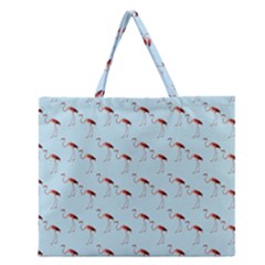 Flamingo Pattern Blue Zipper Large Tote Bag