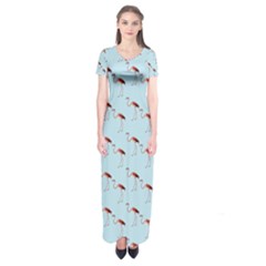 Flamingo Pattern Blue Short Sleeve Maxi Dress by snowwhitegirl