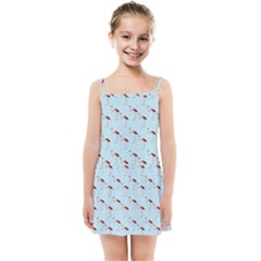 Flamingo Pattern Blue Kids  Summer Sun Dress