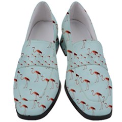 Flamingo Pattern Blue Women s Chunky Heel Loafers by snowwhitegirl