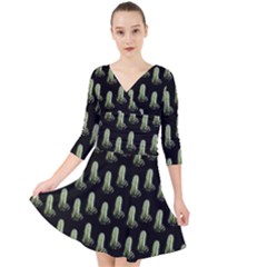 Cactus Black Pattern Quarter Sleeve Front Wrap Dress by snowwhitegirl