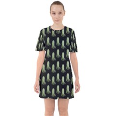 Cactus Black Pattern Sixties Short Sleeve Mini Dress by snowwhitegirl