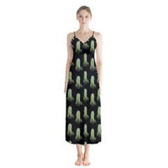 Cactus Black Pattern Button Up Chiffon Maxi Dress